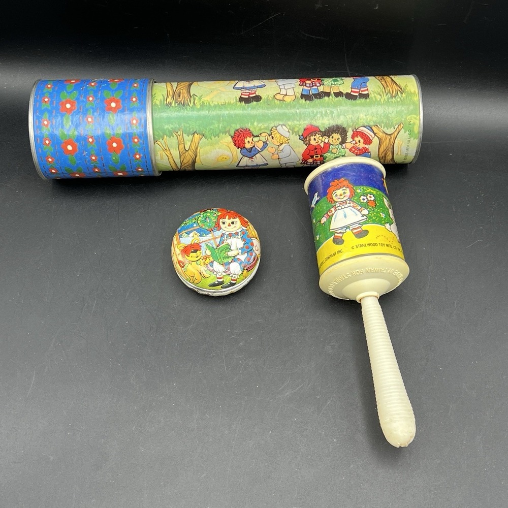 3 VTG Raggedy‎ Ann & Andy Kaleidoscope Yo-Yo Rattle Toys 1974 1980 Hallmark Kurt